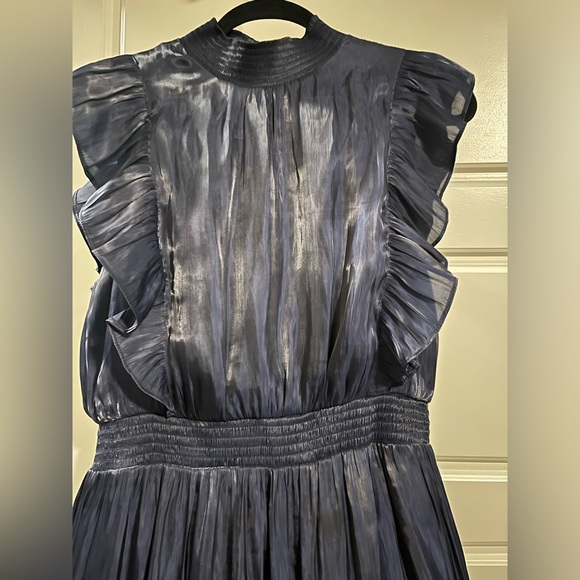 Lulus XL Take a Glance Navy Blue Tiered Mock Neck Midi Dress - Picture 5 of 9